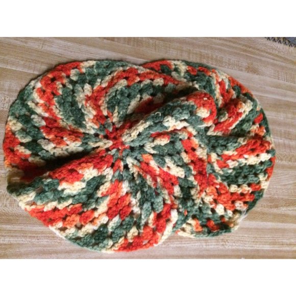 Vintage Crochet Pillow Tops Doilies Boho Bohemian Hip 1970's Orange Green Creme - Picture 6 of 7